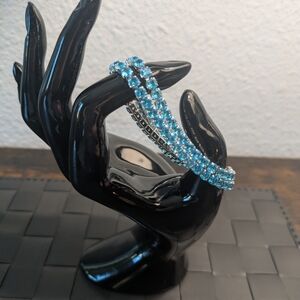 Elegant Aquamarine Blue Moissanite And Silver Bracelets - Set Of 2